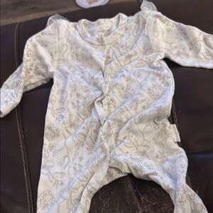 Shabby Chic White Cream Footies with Elegant Floral Design